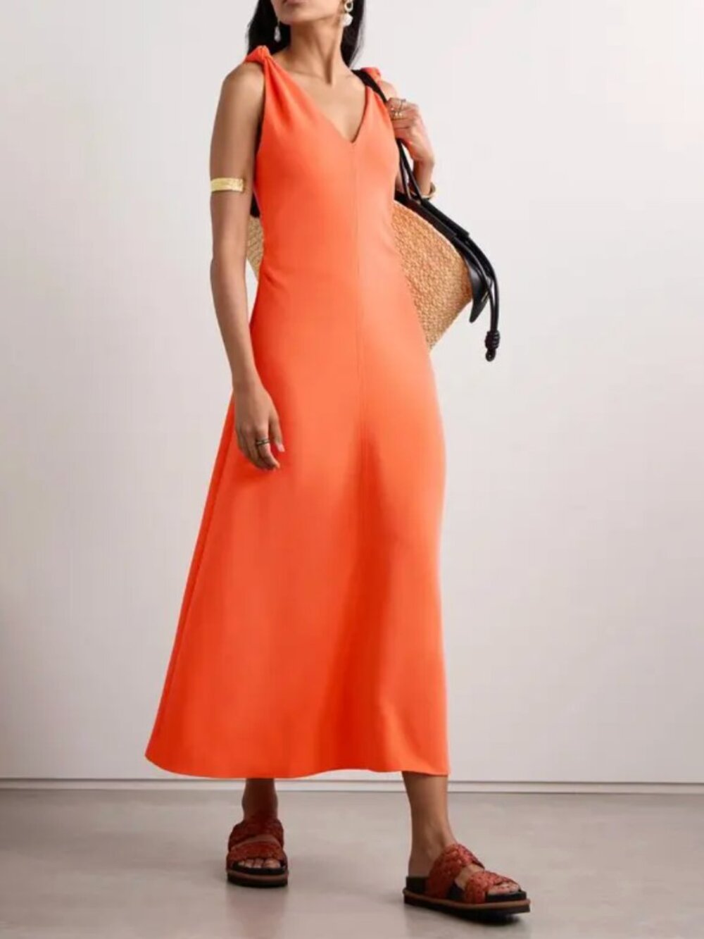 La Ligne | Chrissy Knotted Crepe Midi Dress